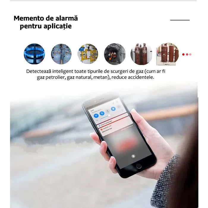 Senzor smart /detector gaz Wi-Fi, pt gaze multiple, alarma temperatura Senzor smart /detector gaz Wi-Fi, pt gaze multiple, alarma temperatura